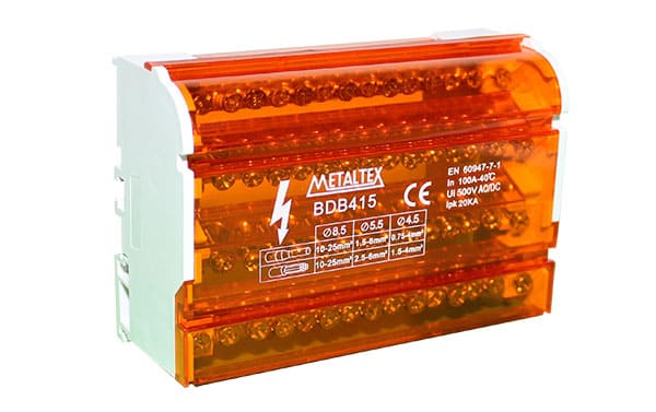 BDB415 BLOCO DE DISTRIBUIÇÃO 100A - 4 POLOS X15 TERMINAIS METALTEX °°