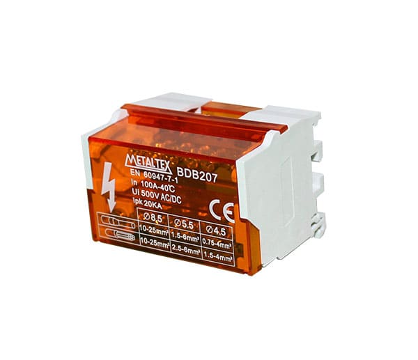 BDB207 BLOCO DE DISTRIBUIÇÃO 100A - 2 POLOS X7 TERMINAIS METALTEX °°