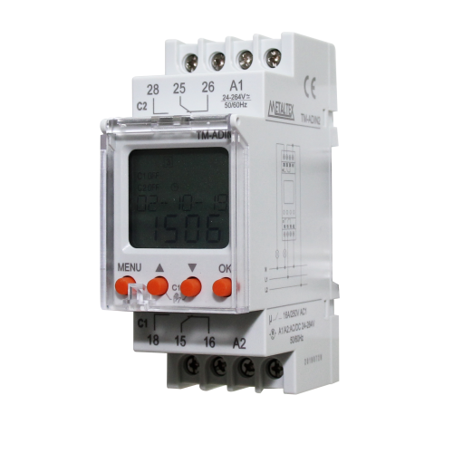 TM-ADIN2 PROGRAMADOR HORARIO SEMANAL P/ TRILHO DIN - 24 240VCA/CC 2REV. 16A INDEPENDENTES METALTEX °°