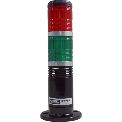 TPWS6-22RG-B SINALIZADOR TORRE 60MM, CONT/ FLK, BUZZER, 220V, PRETA S/ HASTE, VERMELHO/ VERDE METALTEX°°
