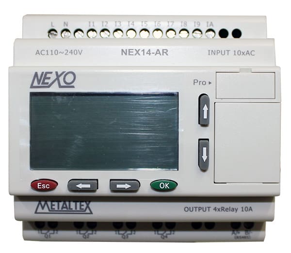 MINI CLP NEXO - 10 ENTRADAS CA / 4 SAÍDAS RELÉ - ALIMENTAÇÃO 110-240VCA NEX14-AR METALTEX°°