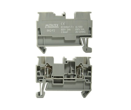 BK2-F2C CONECTOR PASSAGEM MOLA 2,5MM² - FRONTAL 2 VIAS - CINZA METALTEX°°