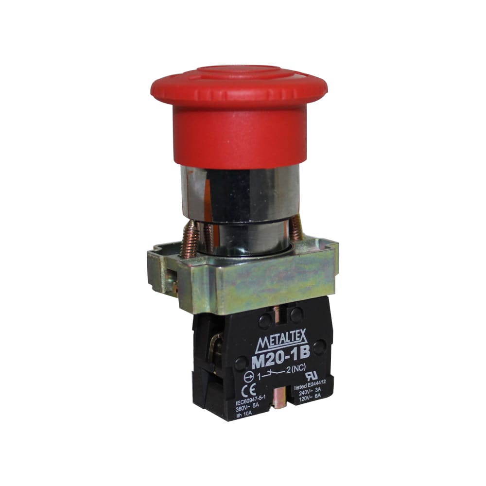 BOTÃO EMERGÊNCIA C/TRAVA 22MM METÁLICO - VERMELHO - 1NF M20AKR-R-1B METALTEX °°