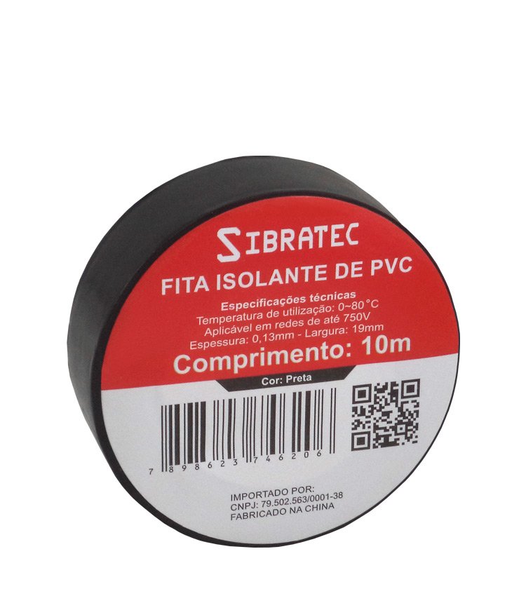 FITA ISOLANTE PRETA 19MM x 10 METROS SIBRATEC (FTIS10) SIBRATEC °°
