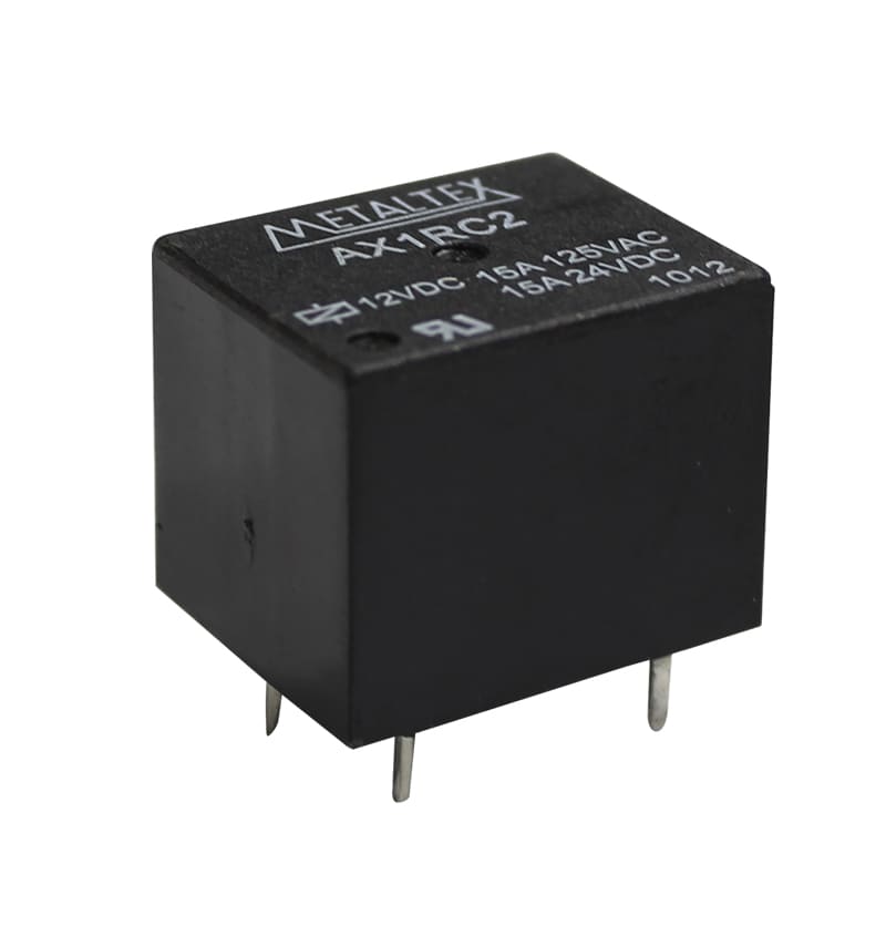 AX1RC2 RELÉ MINIATURA DE POTÊNCIA, 1 CONTATO REVERSÍVEL, TENSÃO DE BOBINA 12 VCC, CAPACIDADE DE 15 AMPERES METALTEX °°