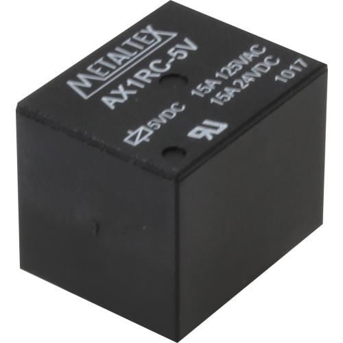 AX1RC-5V RELÉ MINIATURA DE POTÊNCIA, 1 CONTATO REVERSÍVEL, TENSÃO DE BOBINA 5 VCC, CAPACIDADE DE 15 AMPERES METALTEX °°
