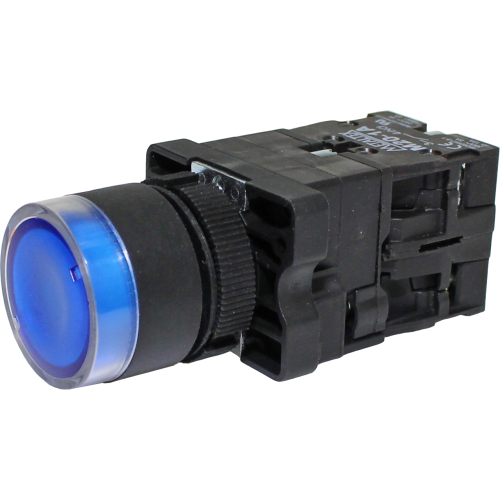 P20IGR-BL7-1C PULSADOR ILUMINADO 22MM PLÁSTICO - AZUL 24V - 1NA+1NF METALTEX °°