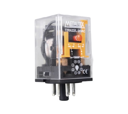 T2RA22/L RELÉ INDUSTRIAL, 2 CONTATOS REVERSÍVEIS, 24 VCA, 10A, 8 PINOS C/ LUMINOSO METALTEX °°