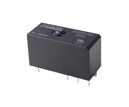 JX2RC-5V RELÉ MINIATURA DE POTÊNCIA, 2 CONTATOS REVERSÍVEIS 8A, TENSÃO DE BOBINA 5 VCC, TERMINAIS PARA PCI METALTEX °°