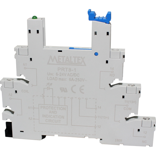 PRT8-1 SOQUETE PARA RELÉ JZ, FAIXA DE TENSÃO (ALIMENTAÇÃO) 6~24 VCC/VCA, FIXAÇÃO TRILHO DIN METALTEX°°