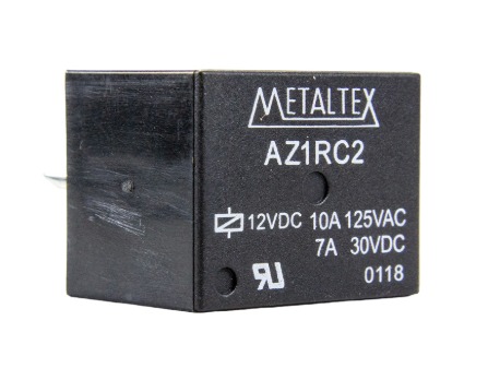 AZ1RC2 RELÉ MINIATURA DE POTÊNCIA, 1 CONTATO REVERSÍVEL, TENSÃO DE BOBINA 12 VCC, CAPACIDADE DE 10 AMPERES METALTEX °°