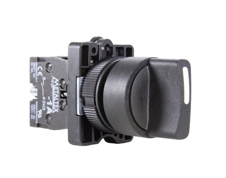 P20SCR3-B-1A CHAVE SELETORA PLÁSTICA KNOB CURTO - 2 POS. C/ RETORNO 90G - 1NA METALTEX°°