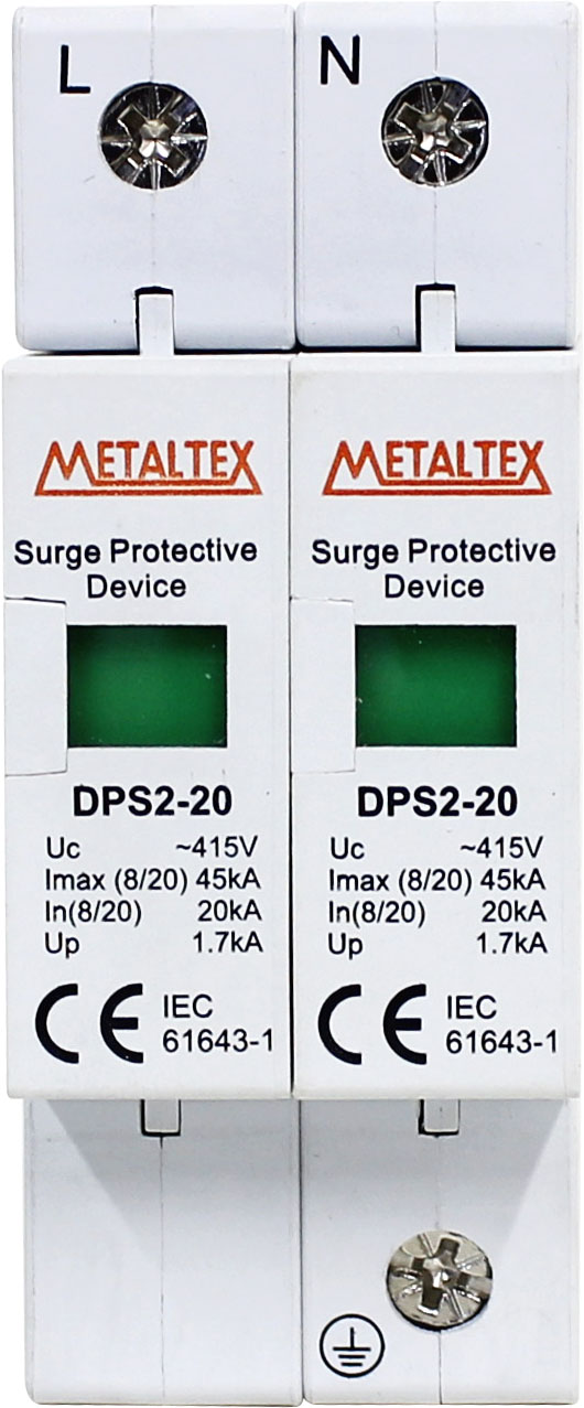 DPS2-20-2 DISPOSITIVO PROTEÇÃO SURTO BIPOLAR 415VCA 20/45KA TIPO2 METALTEX °°
