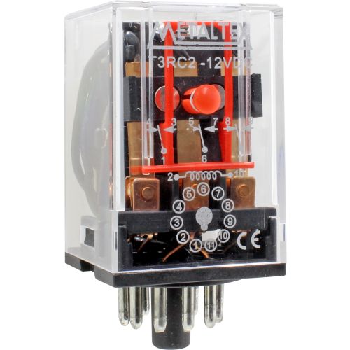 T2RC3/L RELÉ INDUSTRIAL, 2CONTATOS REVERSÍVEIS,TENSÃO DE BOBINA24VCC,CAPACIDADE DE 10 AMPERES,8PINOS PLUG-IN METALTEX°°