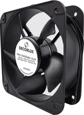MINI VENTILADOR AXIAL, 200X200X60MM, CORPO EM ALUMINIO, 220V, EIXO COM ROLAMENTO, COR PRETO, (CX 1UN
