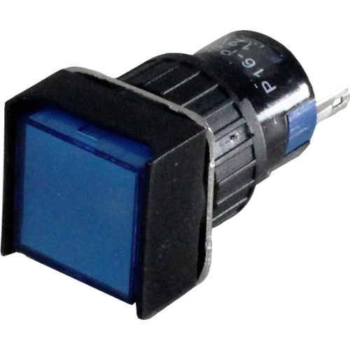 P16-IS7-BL2 PULSADOR ILUMINADO 16MM QUADRADO C/ RETENÇÃO - AZUL 24V - 2 REV METALTEX °°