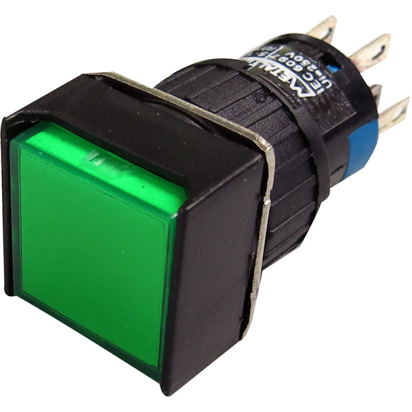 P16-IS7-G2 PULSADOR ILUMINADO 16MM QUADRADO C/ RETENÇÃO - VERDE 24V - 2 REV METALTEX  °°