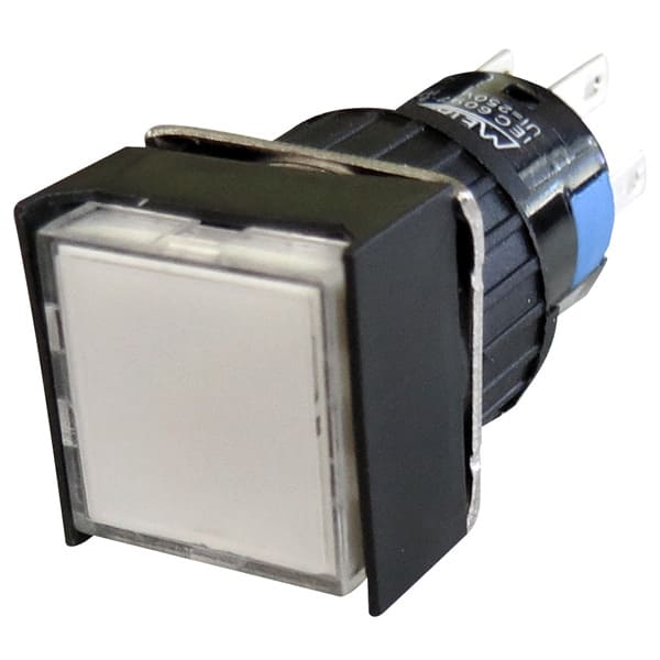 P16-BS7-W2 PULSADOR ILUMINADO 16MM QUADRADO S/ RETENÇÃO - BRANCO 24V - 2 REV METALTEX °°