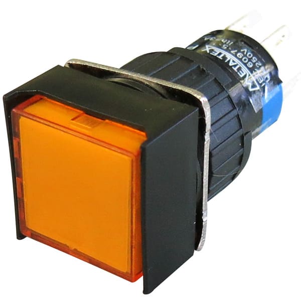 P16-BS7-O2 PULSADOR ILUMINADO 16MM QUADRADO S/ RETENÇÃO - AMARELO 24V - 2 REV METALTEX °°