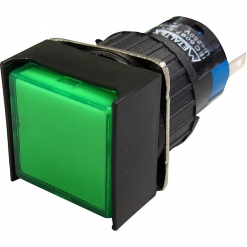 P16-BS7-G2 PULSADOR ILUMINADO 16MM QUADRADO S/RETENÇAO VERDE 24V 2 REV METALTEX °°