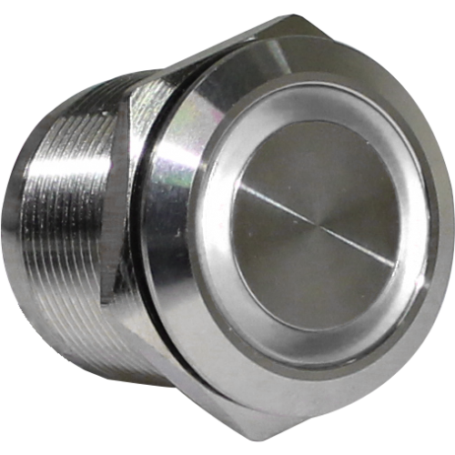 AV19IC-7W BOTAO ANTIVANDALISMO 19MM ILUMINADO BRANCO INOX 2REV MOMENTANEO 24V METALTEX°°