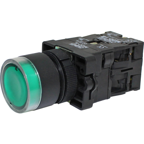 P20IGR-G-1C PULSADOR ILUMINADO 22MM PLÁSTICO - VERDE 220V - 1NA+1NF METALTEX°°
