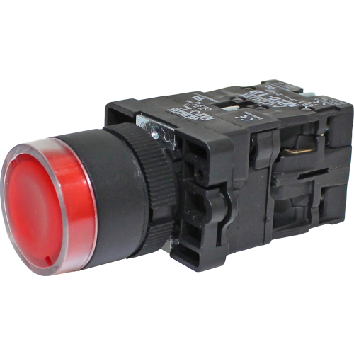 P20IGR-R-1C PULSADOR ILUMINADO 22MM PLÁSTICO - VERMELHO 220V - 1NA+1NF METALTEX°°