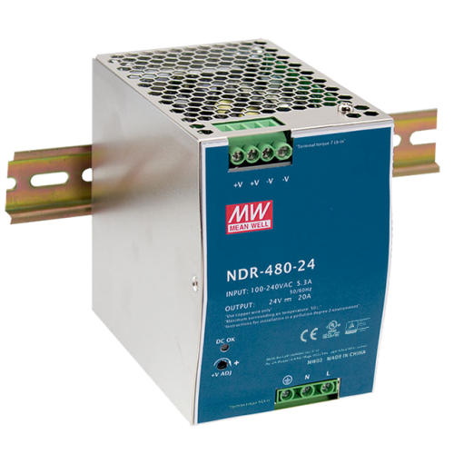 NDR-480-24 FONTE CHAV. P/ TRILHO DIN SLIM IN:90~264VCA OUT:24VCC-20A METALTEX MEN WEL°°