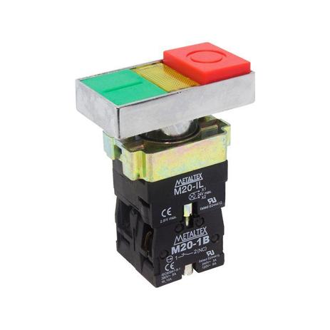M20IDL-Y-1C BOTÃO DUPLO ILUMINADO 22MM METÁLICO - VERDE/VERMELHO 220V - 1NA+1NF METALTEX°°