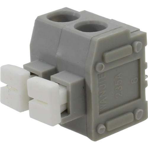 BR6N3-02 BORNE PARA PCI, 2 VIAS, 90 GRAUS, PASSO 5,0, ALTURA DE 9,2MM, CONEXÃO MOLA, CINZA COM ATUADOR BRANCO METALTEX°°