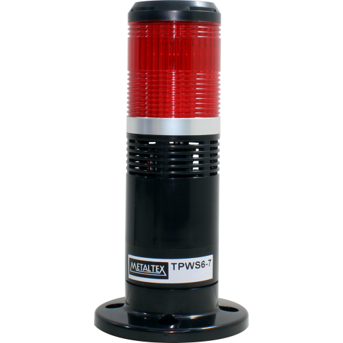 TPWS6-21R-B SINALIZADOR TORRE 60MM, CONT/ FLK, BUZZER, 220V, PRETA S/ HASTE , VERMELHO METALTEX°°