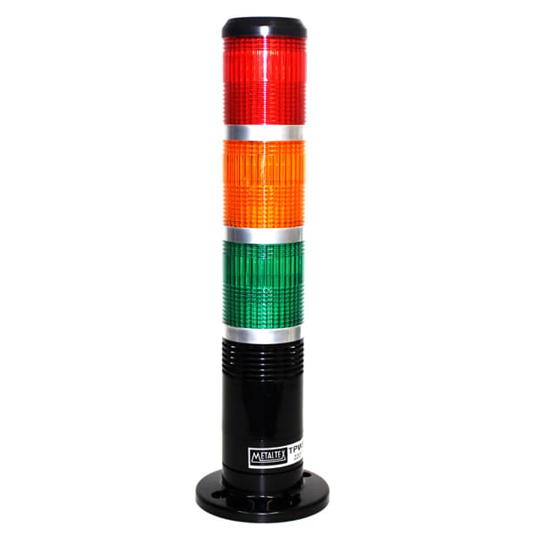TPWS6-23ROG-B SINALIZADOR TORRE 60MM, CONT/ FLK, BUZZER, 220V, PRETA S/ HASTE, VERMELHO/ LARANJA/ VERDE METALTEX°°