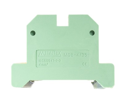 MGB4/35 CONECTOR TERRA 4MM COM CAPA P/ TRILHOS TS35 E TS35 - VERDE/AMARELO METALTEX°°