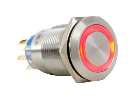 AV19IR-1R BOTÃO ANTIVANDALISMO 19MM ILUMINADO VM ACO INOX 2REV C/ RETENÇÃO 110VCA METALTEX °°