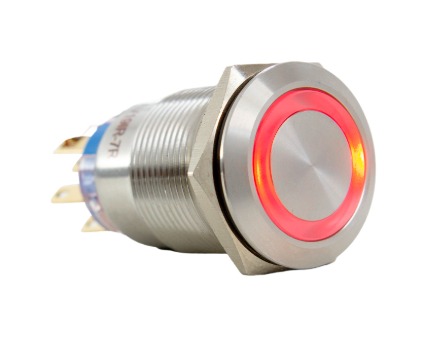 AV19IR-2R BOTÃO ANTIVANDALISMO 19MM ILUMINADO VM ACO INOX 2REV C/ RETENÇÃO 220VCA METALTEX °°