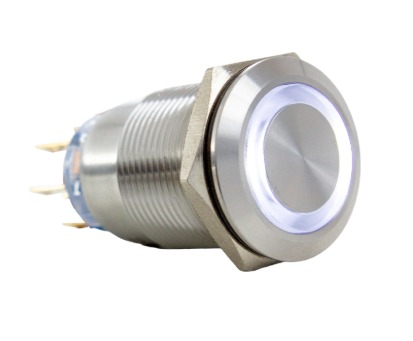 AV19IR-2W BOTÃO ANTIVANDALISMO 19MM ILUMINADO BR ACO INOX 2REV C/ RETENÇÃO 220VCA METALTEX °°