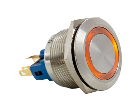 AV22IC-7O BOTÃO ANTIVANDALISMO ILUMINADO LARANJA 22MM-24VCA/CC METALTEX °°