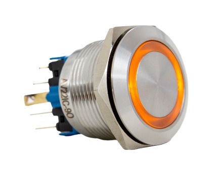 AV22IC-9O BOTÃO ANTIVANDALISMO ILUMINADO LARANJA 22MM 12VCA/CC METALTEX°°