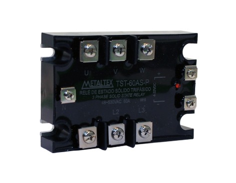 TST-60AS-P RELÉ DE ESTADO SÓLIDO TRIFÁSICO,COM PROTEÇÃO CONTRA FALTADEFASE,60A,CONTROLE4~32VCC,CARGA48~530VCA METALTEX°°