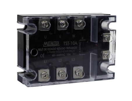 TST-10A RELÉ DE ESTADO SÓLIDO TRIFÁSICO, 10A, CONTROLE 4~32VCC, CARGA 48~440VCA METALTEX°°