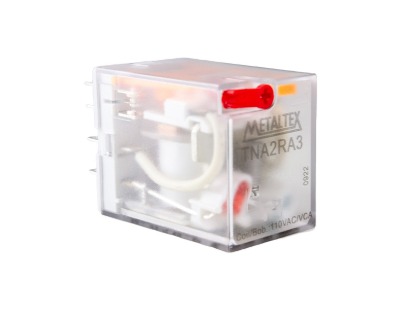 TNA2RA3 RELÉ SUBMINIATURA, 2CONTATOS REVERSÍVEIS,TENSÃO DE BOBINA 110VCA,CAPACIDADE DE 10 AMPERES,TER. SOLDA METALTEX°°