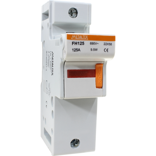 H1251 PORTA FUSIVEL 22X58MM - 1 PÓLO - 125A C/ DETEÇÃO FUSIVEL ABERTO METALTEX°°