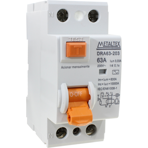 INTERRUPTOR DIFERENCIAL 2P-30MA 63A DRA63-203 METALTEX°°