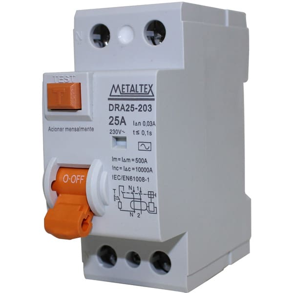 INTERRUPTOR DIFERENCIAL 2P-30MA 25A DRA25-203 METALTEX°°