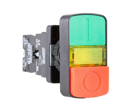 P20IDL-Y-1C BOTÃO DUPLO ILUMINADO PLÁSTICO 22MM - 220VCA - VERDE/VERMELHO - 1NA+1NF  METALTEX °°