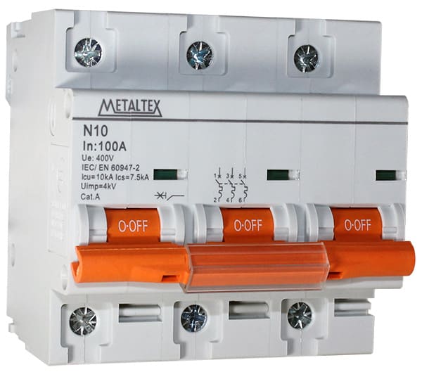 N10-3P100 MINI DISJUNTOR MCB 10KA 3 POLOS 100A METALTEX°°