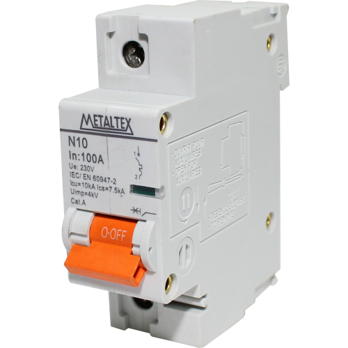 N10-1P100 	MINI DISJUNTOR MCB 10KA 1 PÓLO 100A METALTEX°°
