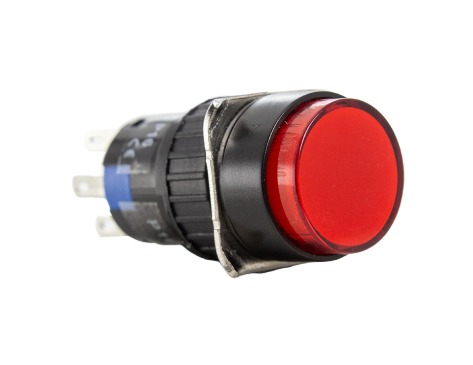 P16-BR2-R1 PULSADOR ILUMINADO 16MM REDONDO S/ RETENÇÃO - VERMELHO 220V - 1 REV METALTEX°°