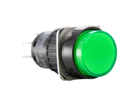 P16-BR2-G1 PULSADOR ILUMINADO 16MM REDONDO S/ RETENÇÃO -VERDE 220V - 1 REV METALTEX°°