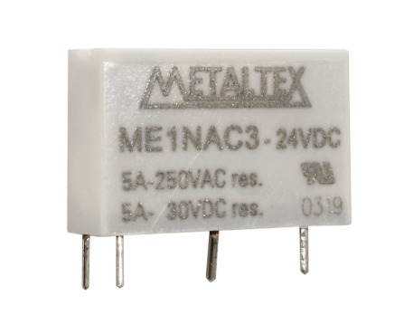 ME1NAC3 RELÉ MINIATURA DE POTÊNCIA (LARGURA 5MM)1CONTATO NA TENSÃO DE BOBINA 24VCC CAPACIDADE DE 5AMP. TERMIN METALTEX°°